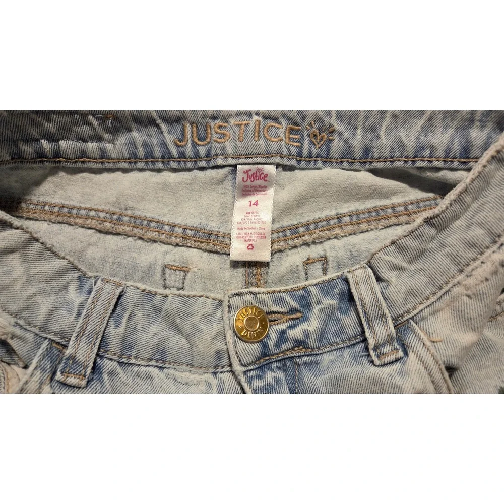 Justice Girls Size 14 Wide Leg Floral Embroidered Distressed Light Wash Jeans